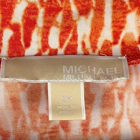 Michael Kors Blouse Size 2X Orange Patterned V Neck Stretch Long Sleeve - Picture 4 of 11